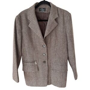 Vintage Y2K Alanni Donnybrook Wool‎ Blazer Brwn Houndstooth Jacket Academia S 12